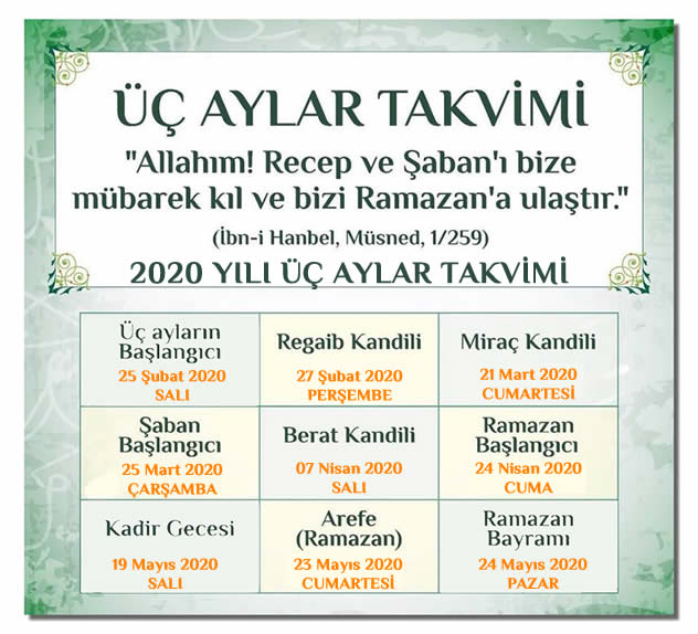 Üç Aylar Ne Zaman? 2020 3 Aylar Takvimi Nukteler